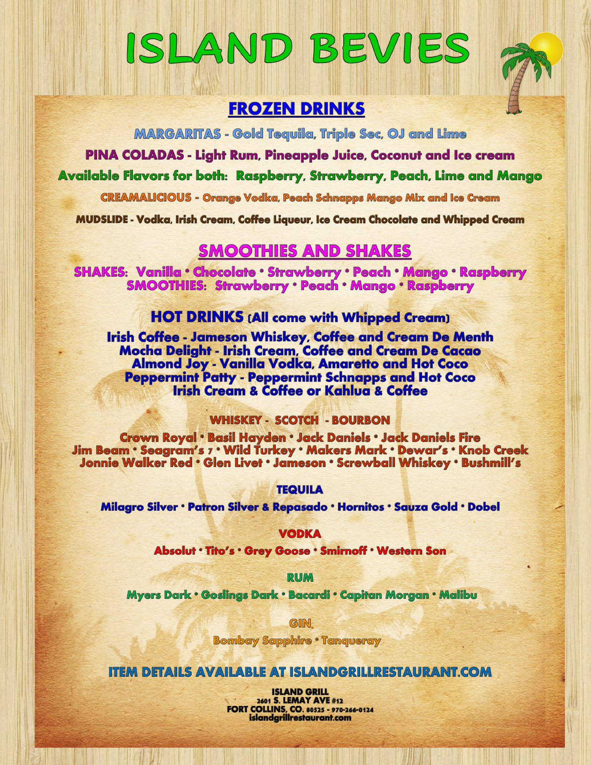 Margaritas, Pina Coladas, Smoothies, Shakes, Liquor